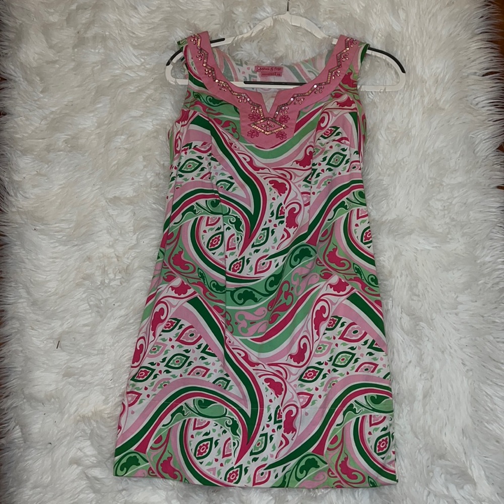 XS joyous and free pink green and white dress